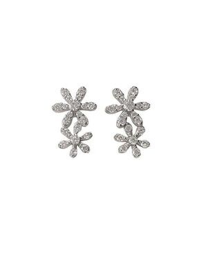 Sterling Silver CZ double daisy stud earrings